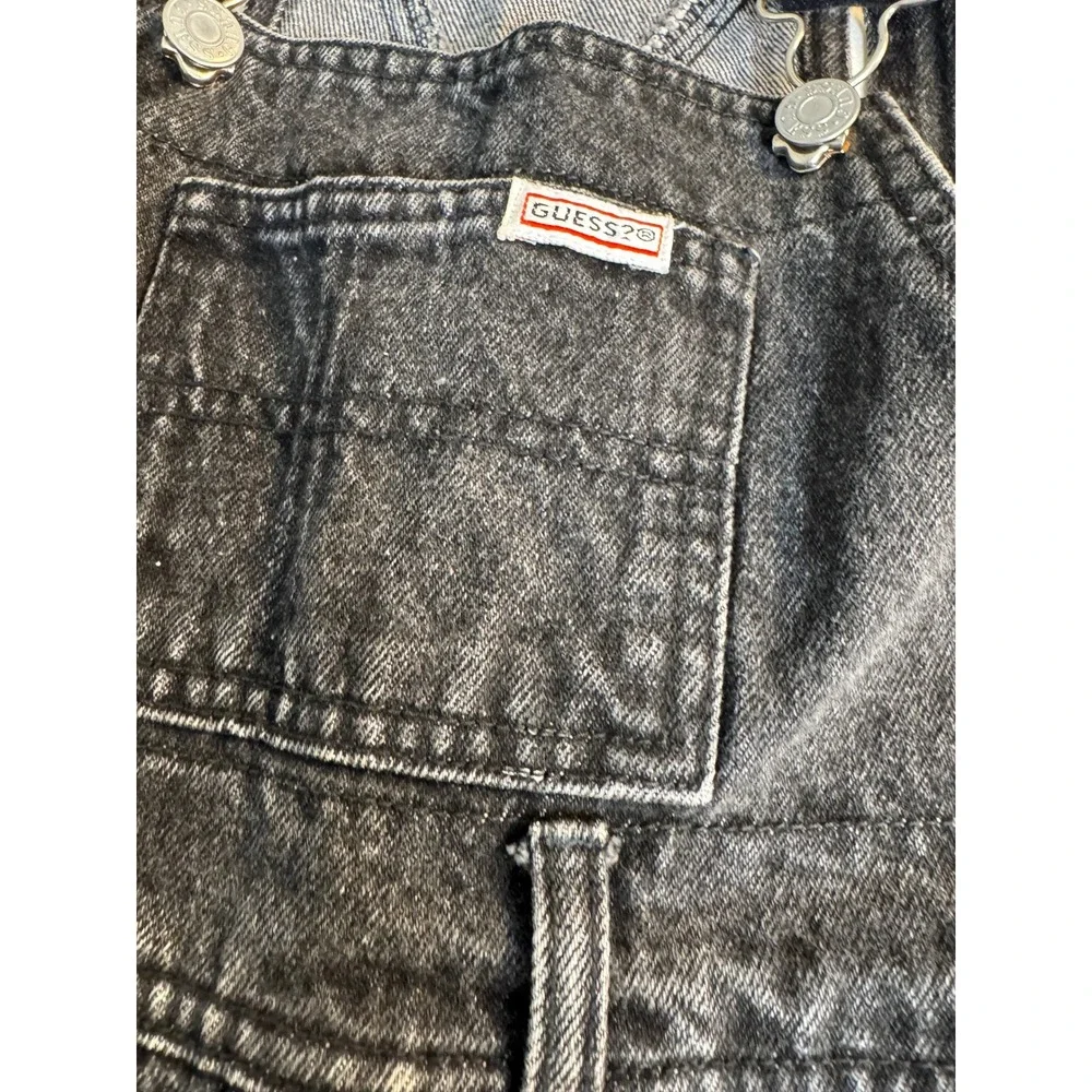 Streetwear Vtg GUESS Kids Denim Overalls 90s Shorts Made in USA Size 7